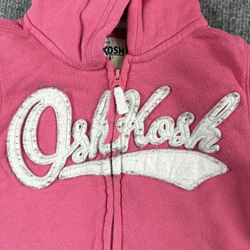 OshKosh B'gosh Hoodie Girls 4 Pink Full Zip Logo Fleece Sweatshirt‎ Graphic